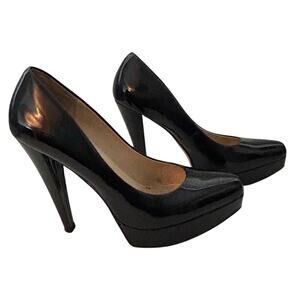 Wittner Platform Stiletto Heels Black Leather Size 8.5 (39)